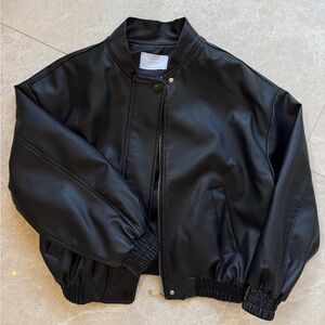 Oak + Fort black Leather Jacket